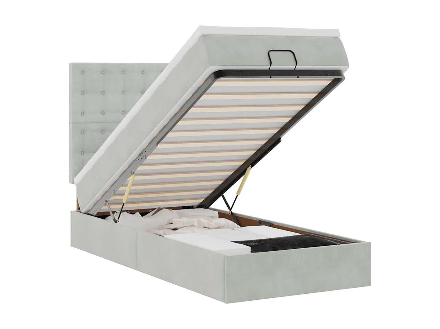 Cadre de lit ottoman et matelas gris clair 100x200 cm velours