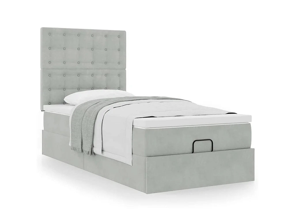 Ottoman bed met matrassen 100x200cm fluweel lichtgrijs