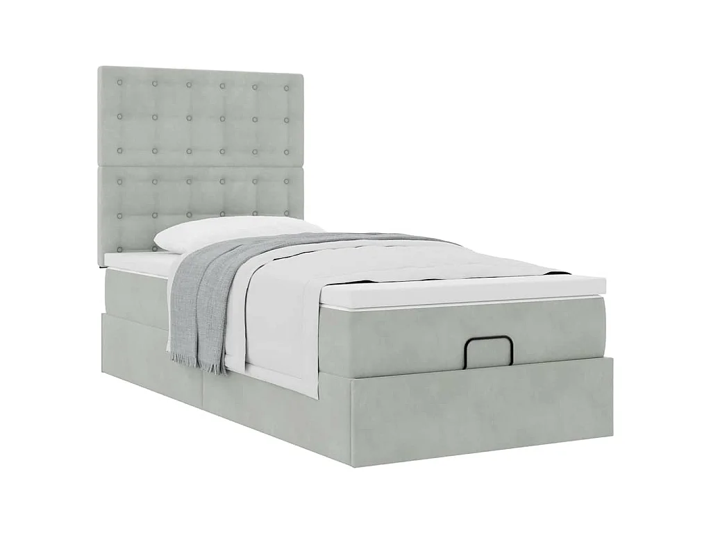 Ottoman bed met matrassen 100x200cm fluweel lichtgrijs