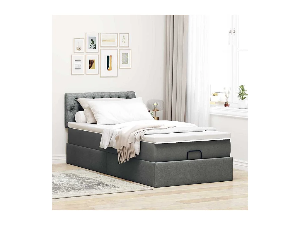 Ottoman bed met matras en LED's 100x200cm stof donkergrijs