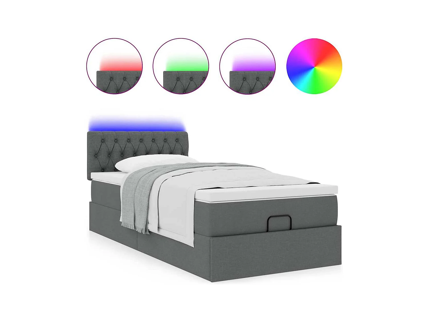 Ottoman bed met matras en LED's 100x200cm stof donkergrijs