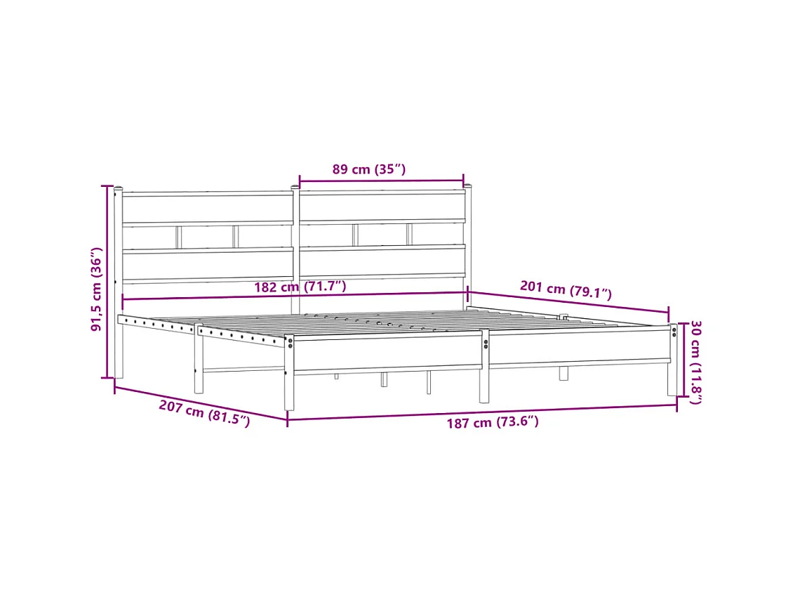 Bedframe zonder matras metaal gerookt eikenkleurig 180x200 cm