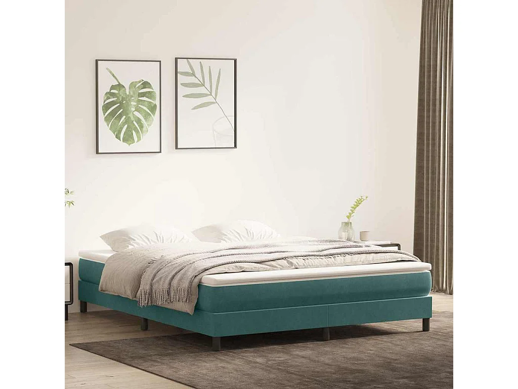 Cama box spring sin colchón terciopelo verde oscuro 180x220 cm