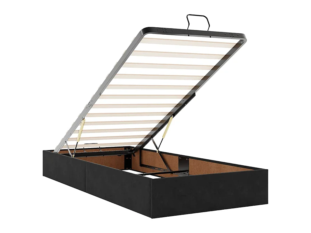 Estructura cama otomana colchón terciopelo negro 90x200 cm