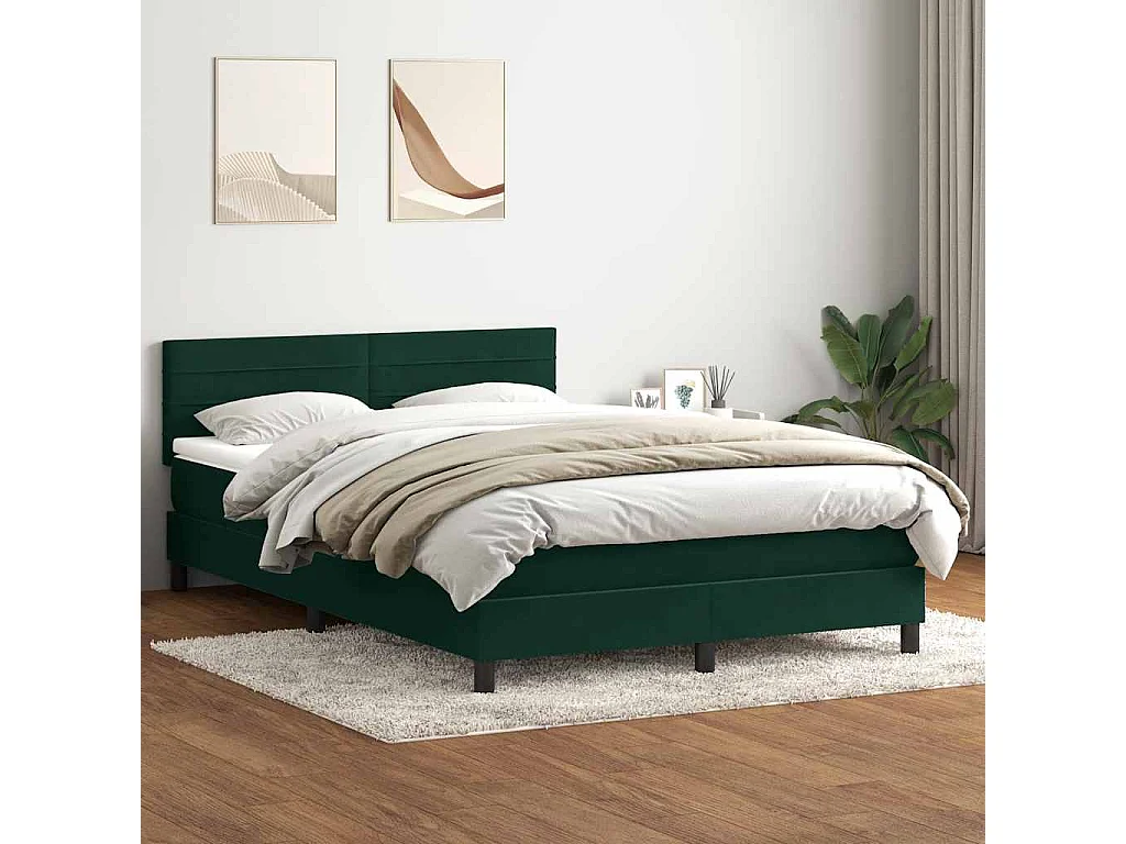Sommier à lattes de lit et matelas vert foncé 160x210cm velours