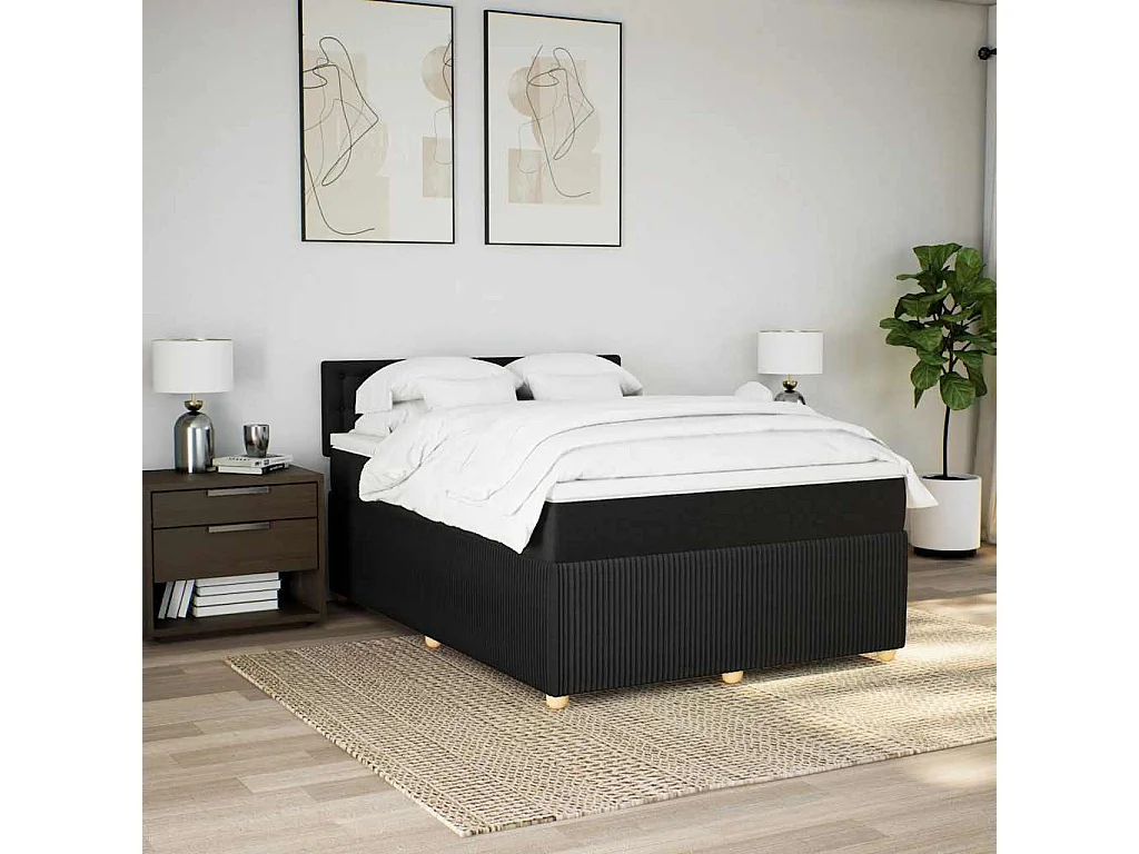 Sommier à lattes de lit avec matelas Noir 160x200 cm Tissu