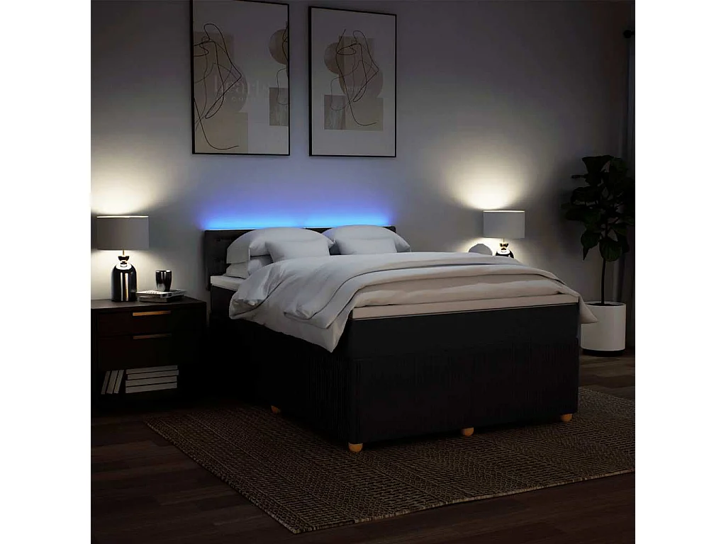 Sommier à lattes de lit avec matelas Noir 160x200 cm Tissu