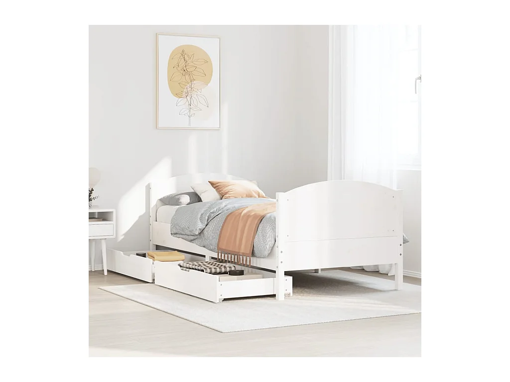 Letto senza Materasso Bianco 90x190 cm in Legno Massello Pino