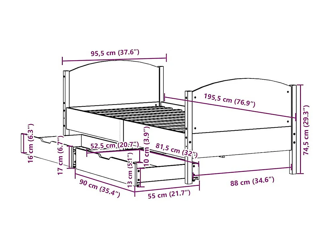 Cadre de lit sans matelas blanc 90x190 cm bois de pin massif