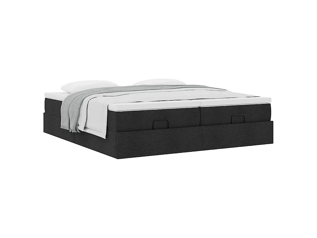 Struttura Letto Pouf con Materassi Nero 160x200 cm in Tessuto