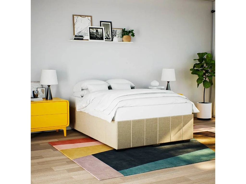 Bettgestell ohne Matratze Creme 140x190 cm Stoff