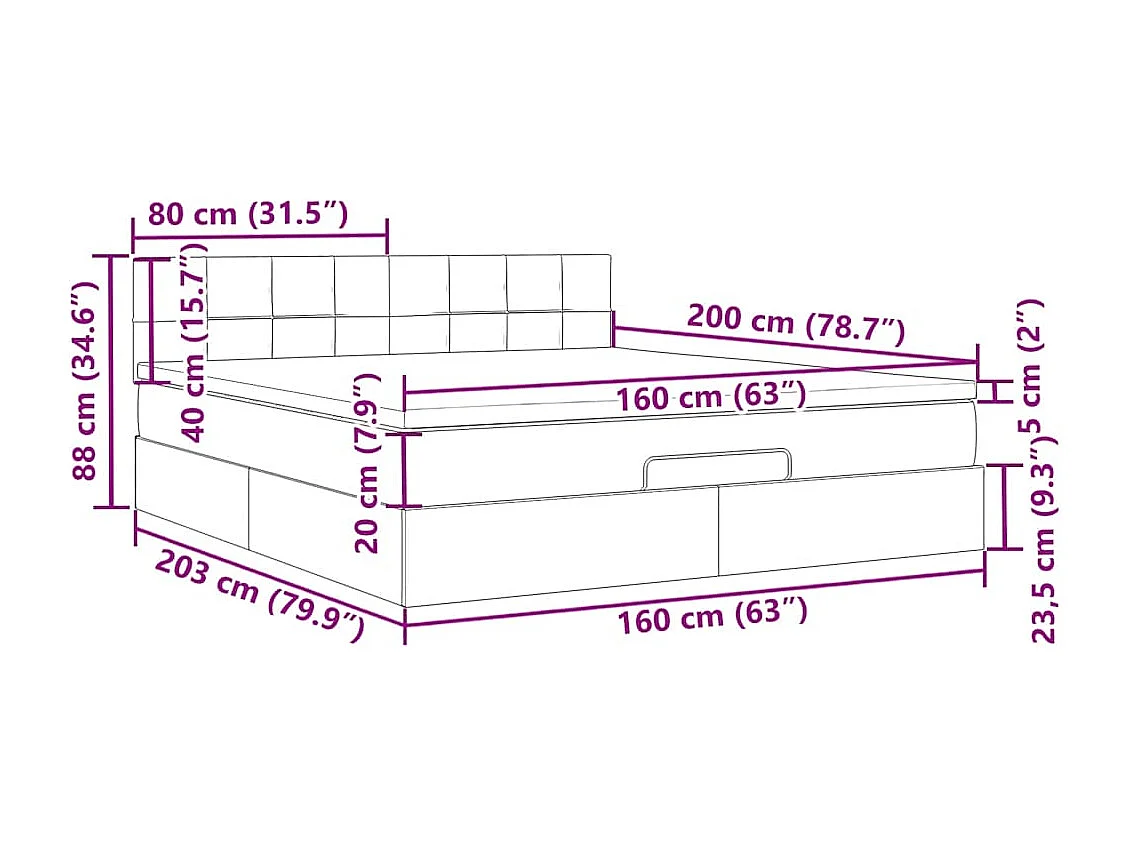 Ottoman-Bett mit Matratze Dunkelgrau 160x200 cm Samt