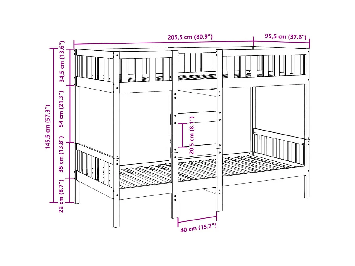 Stapelbed massief grenenhout wasbruin 90x200 cm