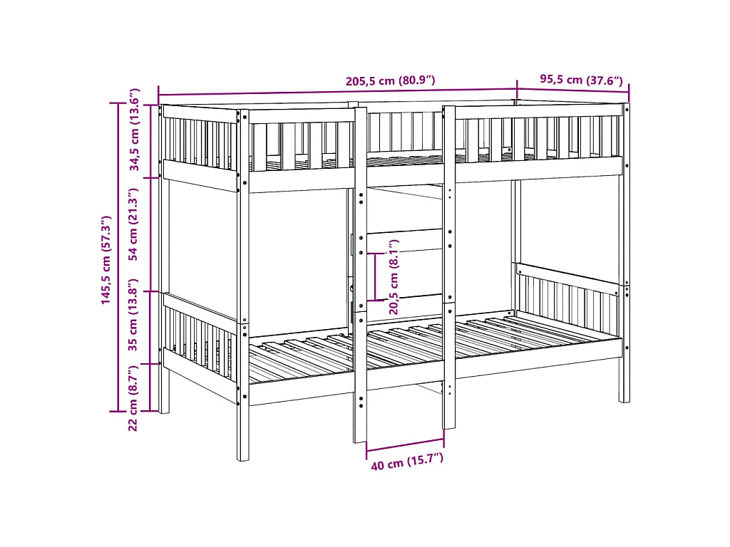 Stapelbed massief grenenhout wasbruin 90x200 cm