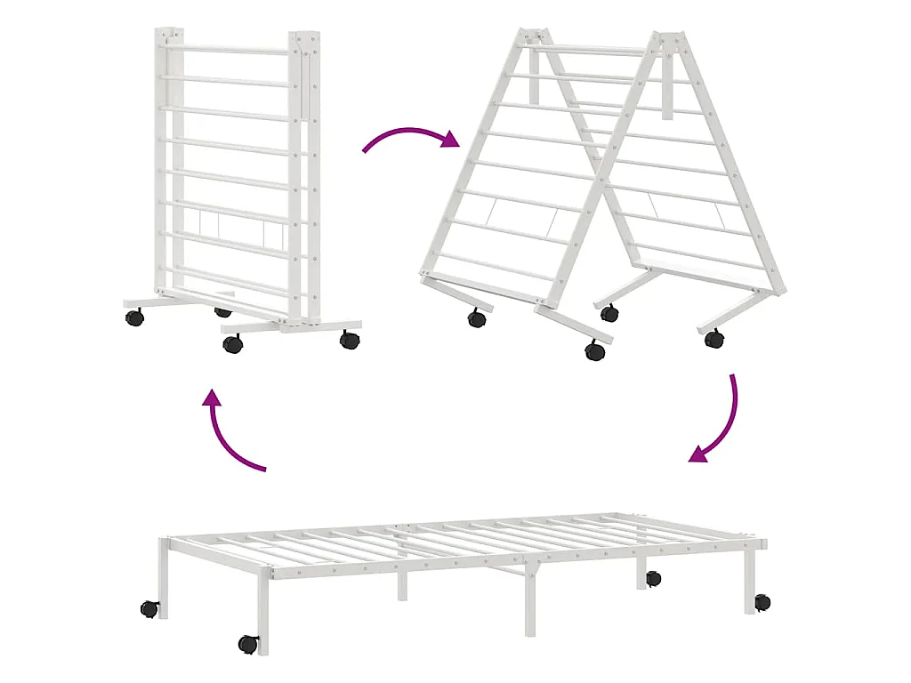 Bedframe zonder matras opvouwbaar 90x190 cm staal wit