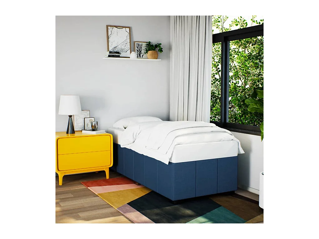 Estructura de cama sin colchón tela azul 90x190 cm