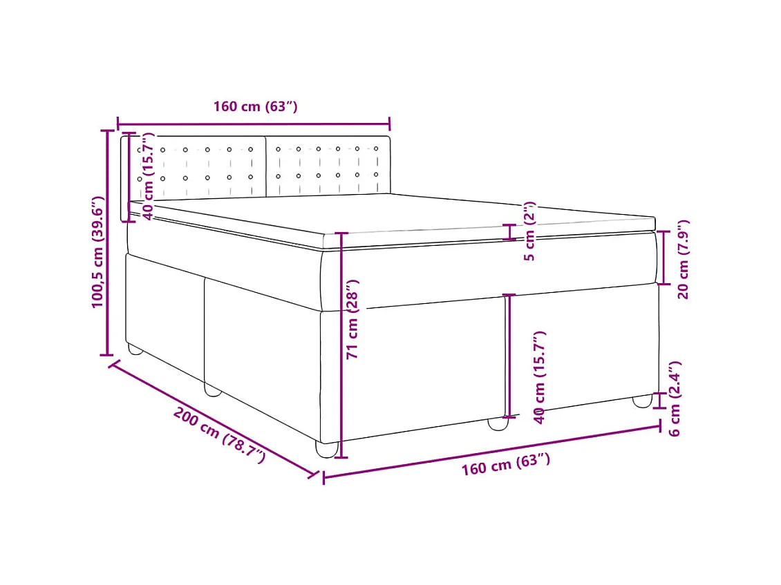 Giroletto a Molle con Materasso Nero 160x200 cm in Tessuto