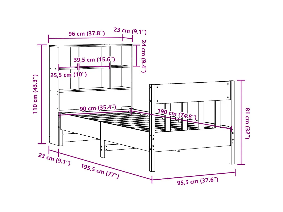 Cadre de lit sans matelas blanc 90x190 cm bois de pin massif