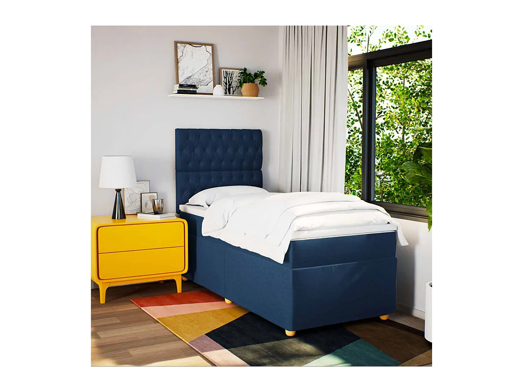 Sommier à lattes de lit avec matelas Bleu 100x200 cm Tissu