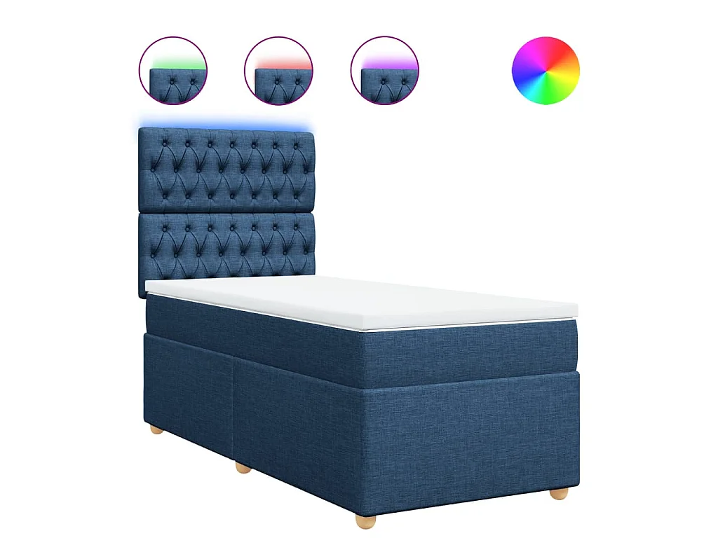 Cama box spring con colchón tela azul 100x200 cm