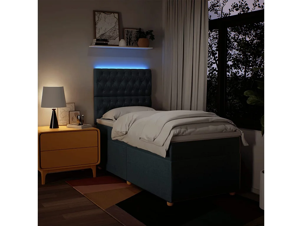 Cama box spring con colchón tela azul 100x200 cm