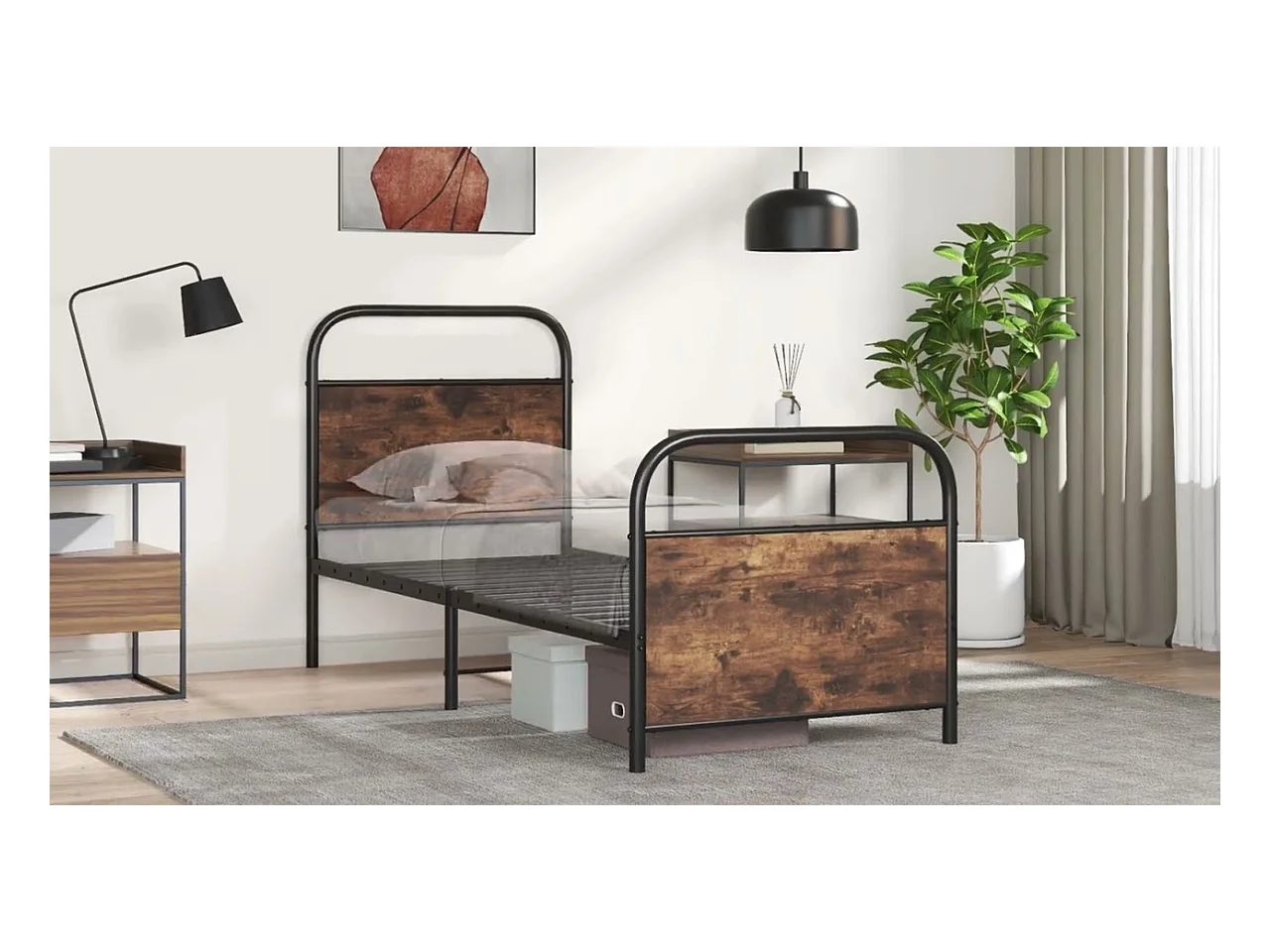 Bettgestell ohne Matratze 90x190 cm Räuchereiche Holzwerkstoff