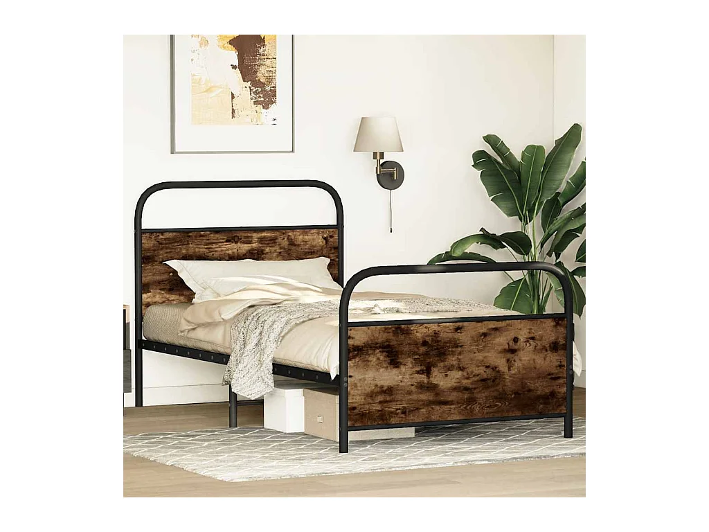 Bettgestell ohne Matratze 90x190 cm Räuchereiche Holzwerkstoff