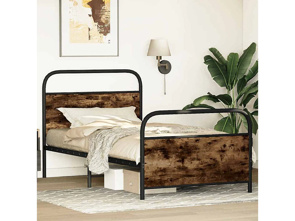 Bettgestell ohne Matratze 90x190 cm Räuchereiche Holzwerkstoff