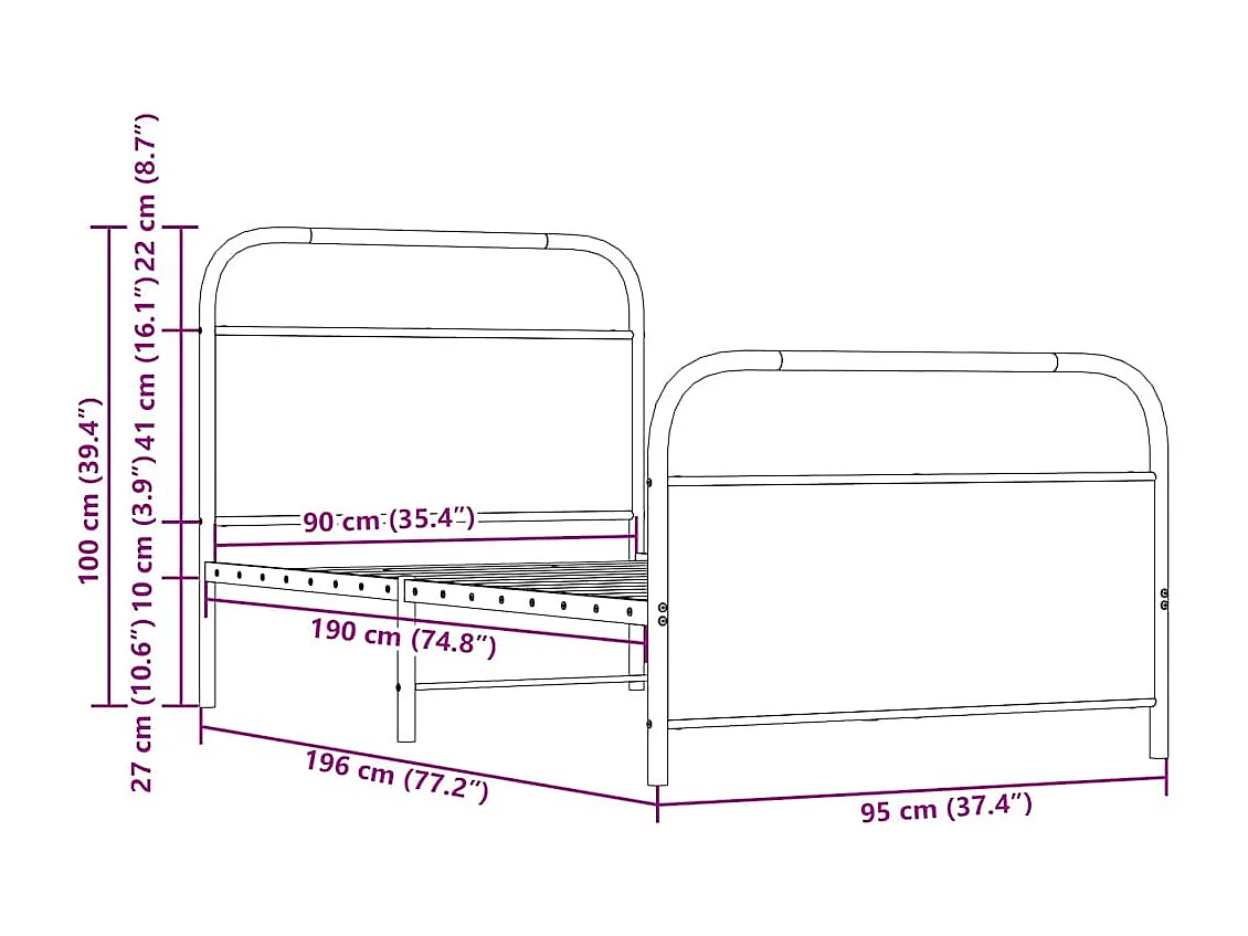 Cadre de lit sans matelas 90x190cm chêne fumé bois d'ingénierie