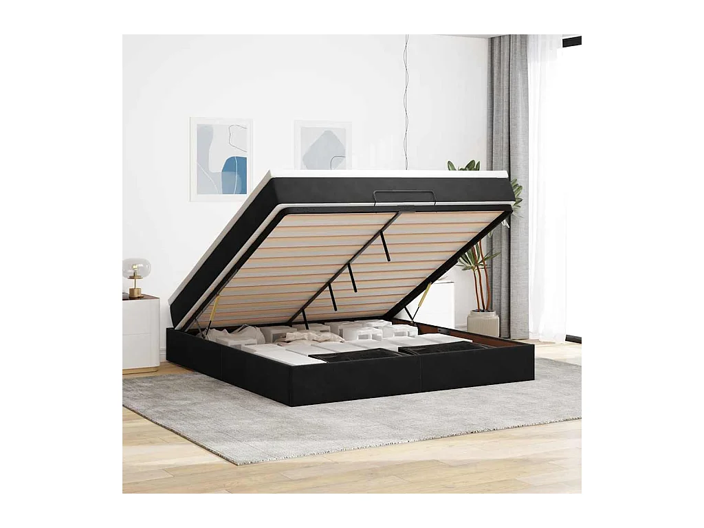 Cadre de lit ottoman avec matelas noir 180x200 cm velours