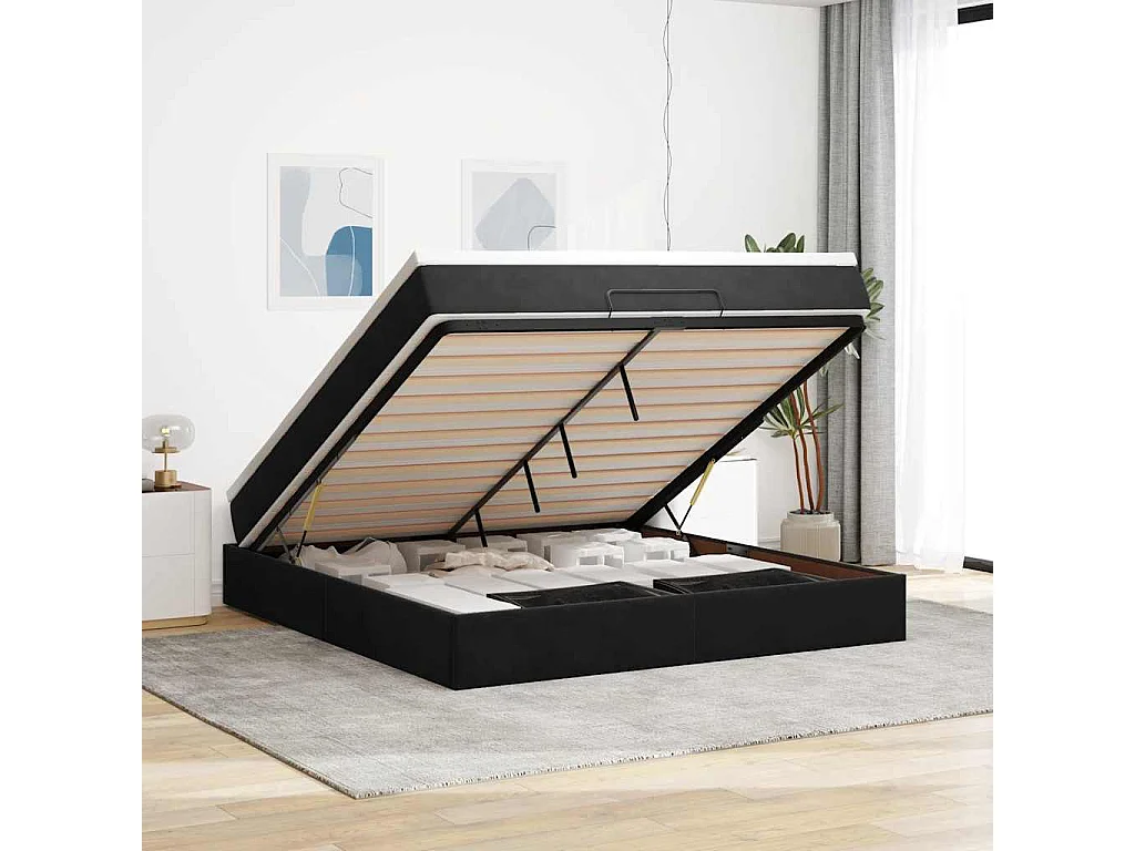 Ottoman-Bett mit Matratze Schwarz 180x200 cm Samt