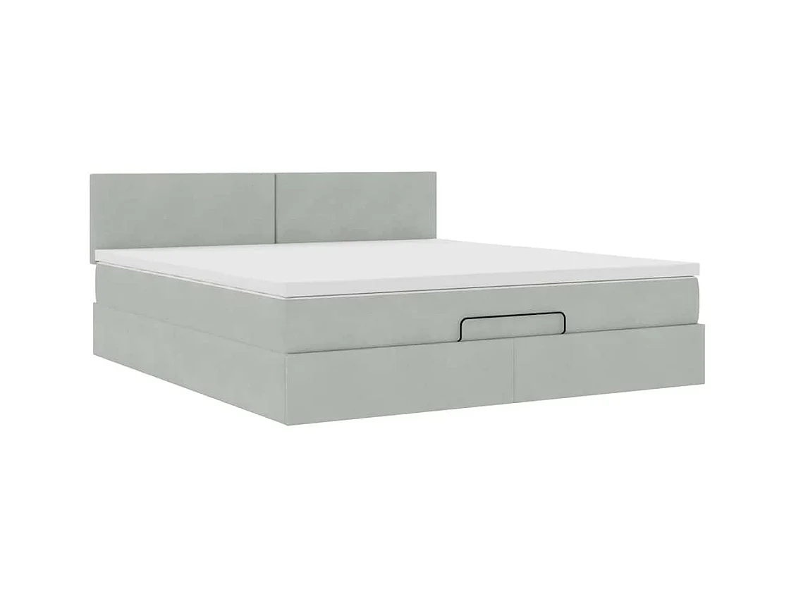 Cadre de lit ottoman avec matelas gris clair 160x200 cm velours