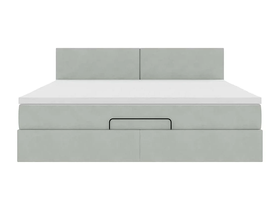 Cadre de lit ottoman avec matelas gris clair 160x200 cm velours