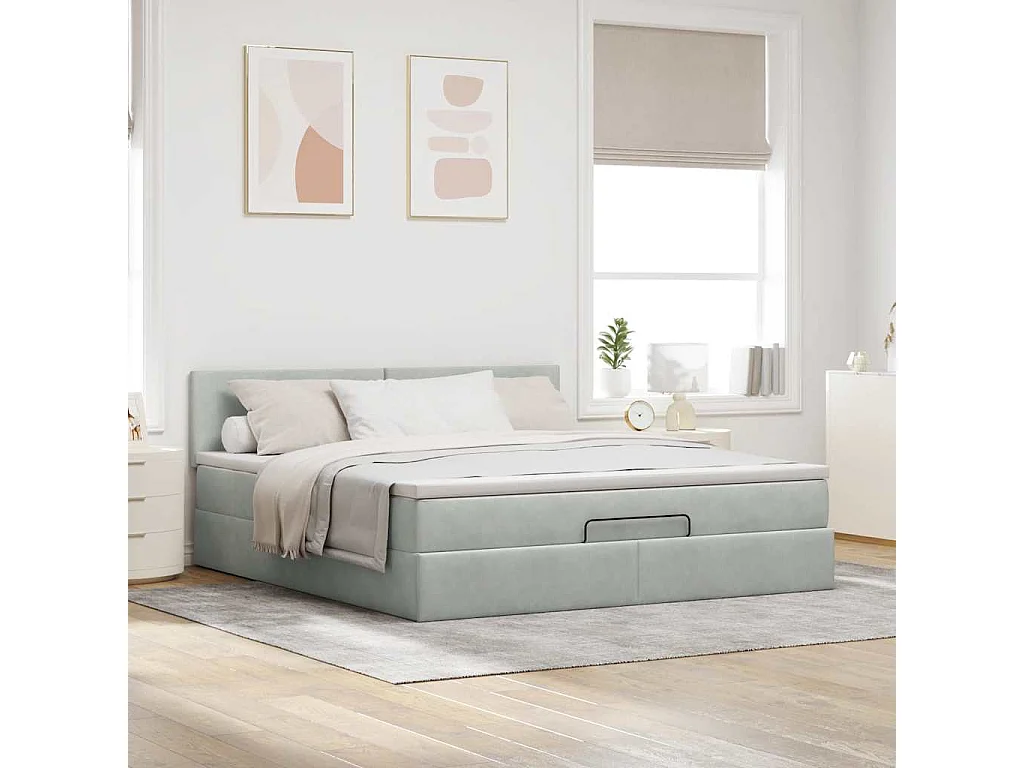 Struttura Letto Pouf con Materasso 160x200 cm in Velluto