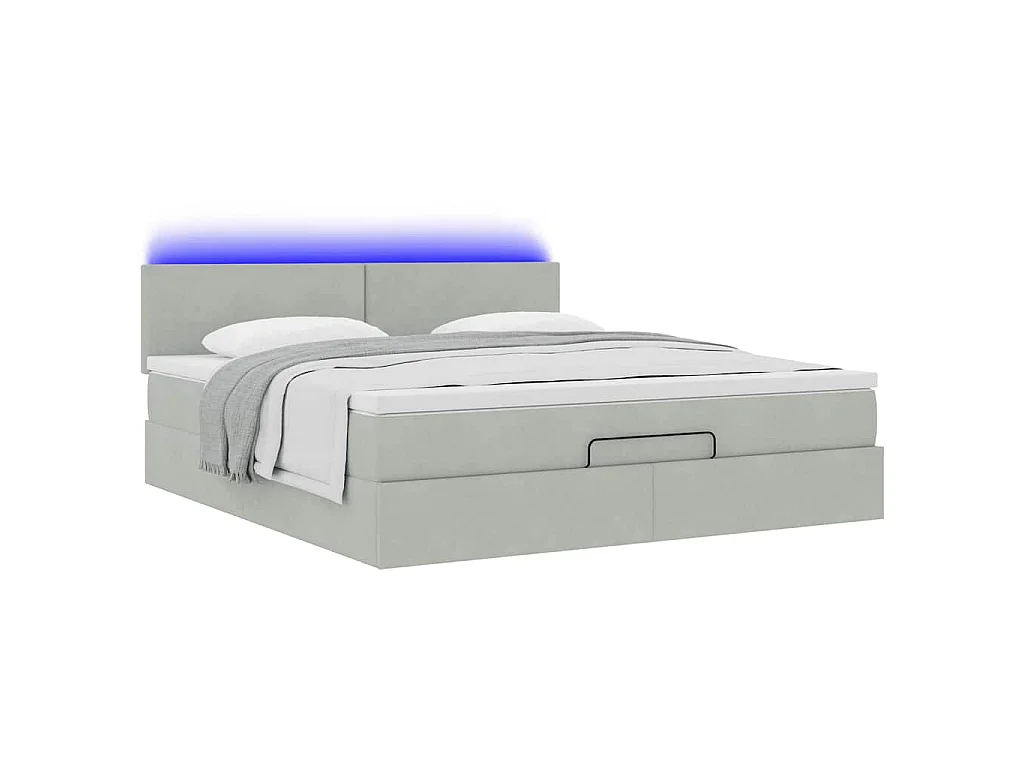 Cadre de lit ottoman avec matelas gris clair 160x200 cm velours