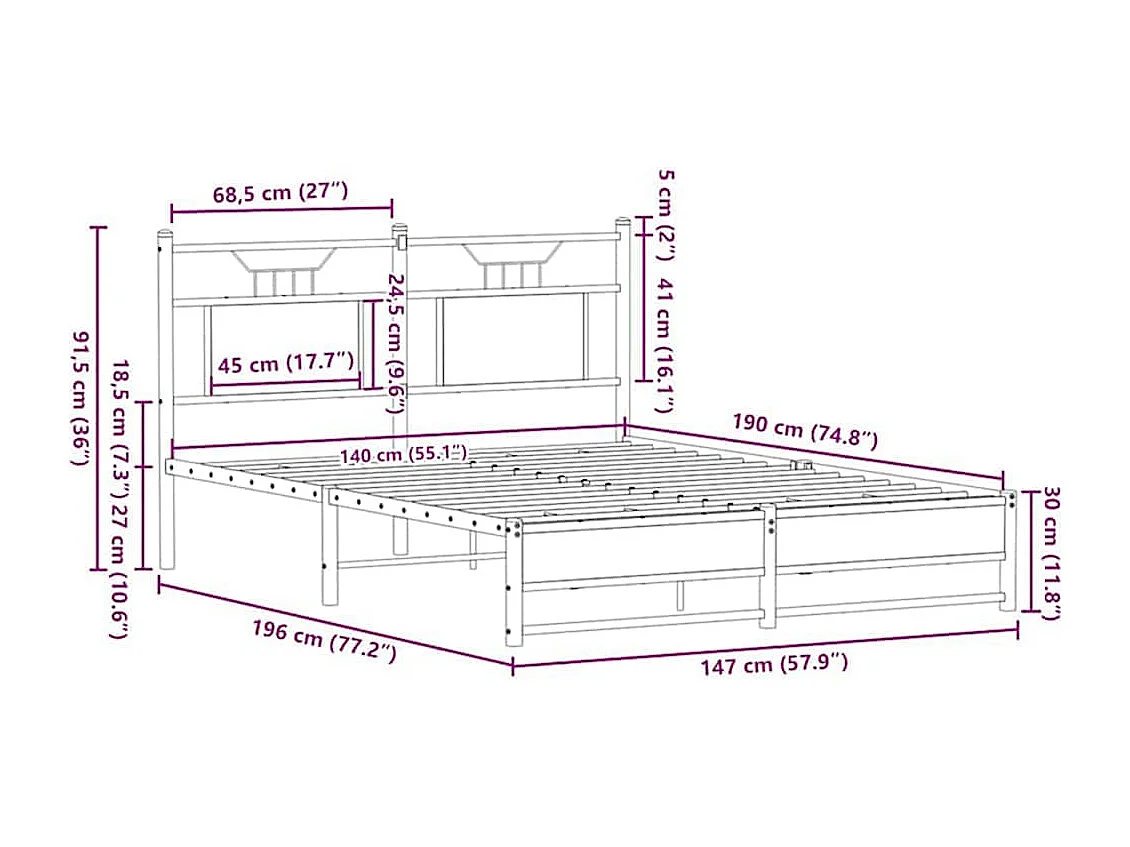 Cadre de lit sans matelas chêne marron 140x190 cm