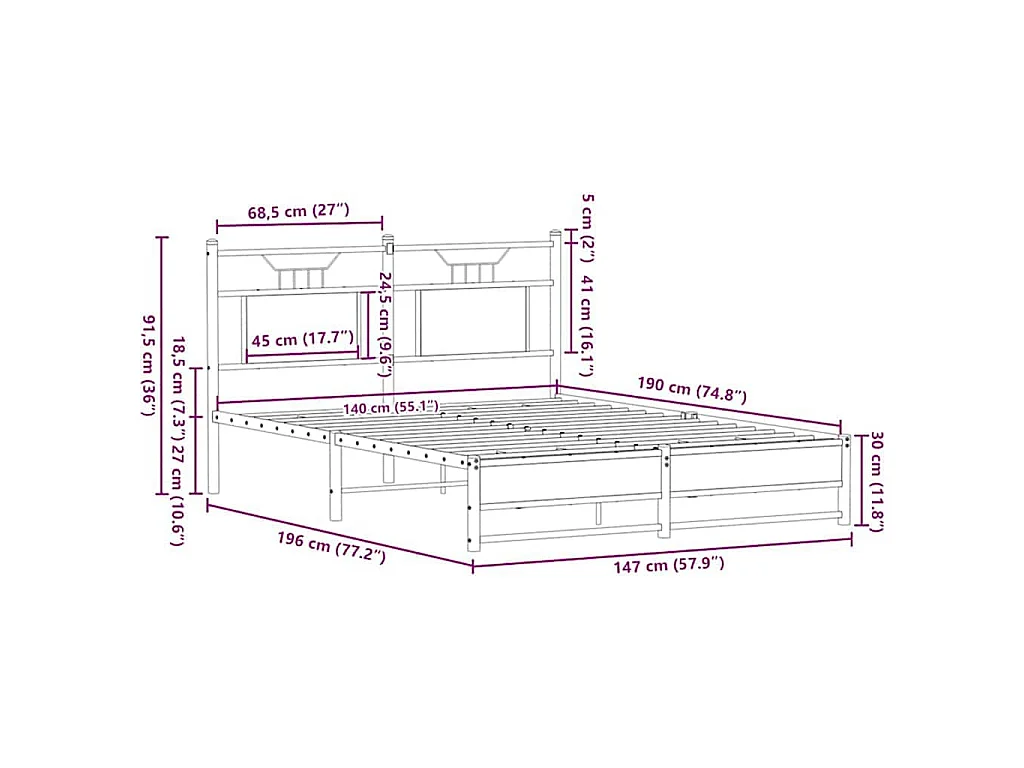 Cadre de lit sans matelas chêne marron 140x190 cm