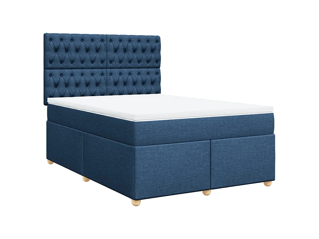 Cama box spring con colchón tela azul 160x200 cm