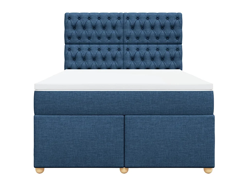Cama box spring con colchón tela azul 160x200 cm