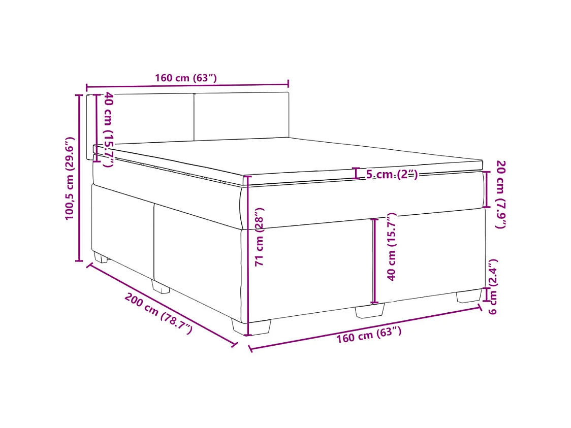 Sommier à lattes de lit et matelas bleu 160x200 cm velours
