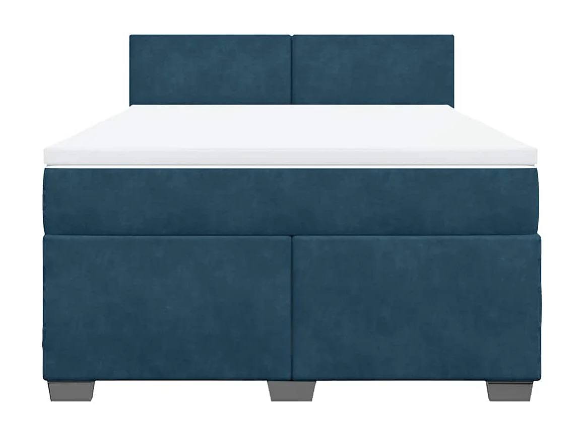 Sommier à lattes de lit et matelas bleu 160x200 cm velours