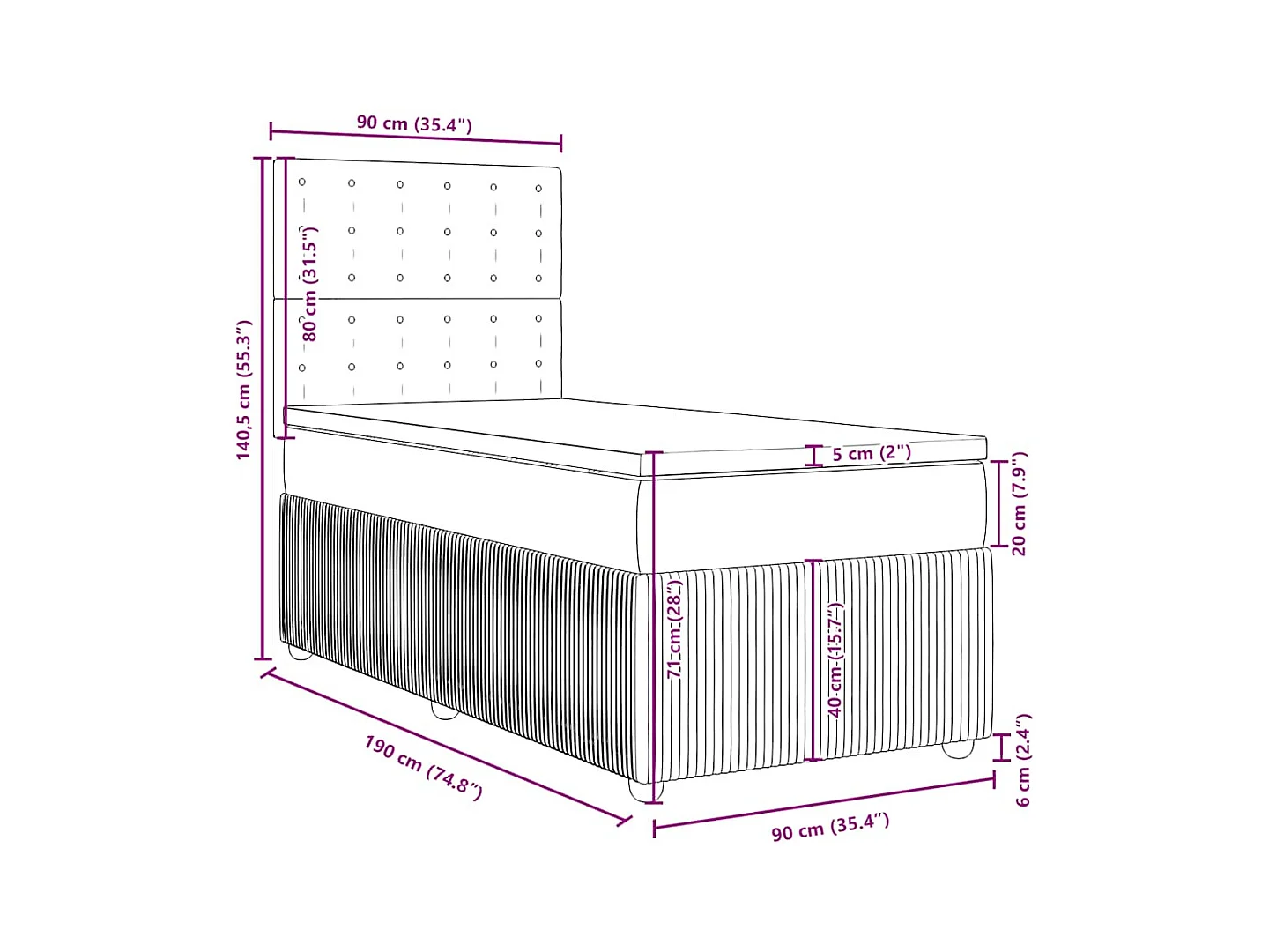 Sommier à lattes de lit et matelas Crème 90x190 cm Tissu