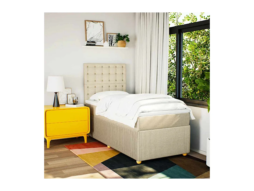 Sommier à lattes de lit et matelas Crème 90x190 cm Tissu