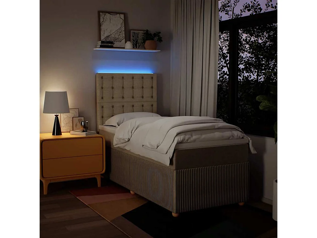 Cama box spring con colchón tela color crema 90x190 cm