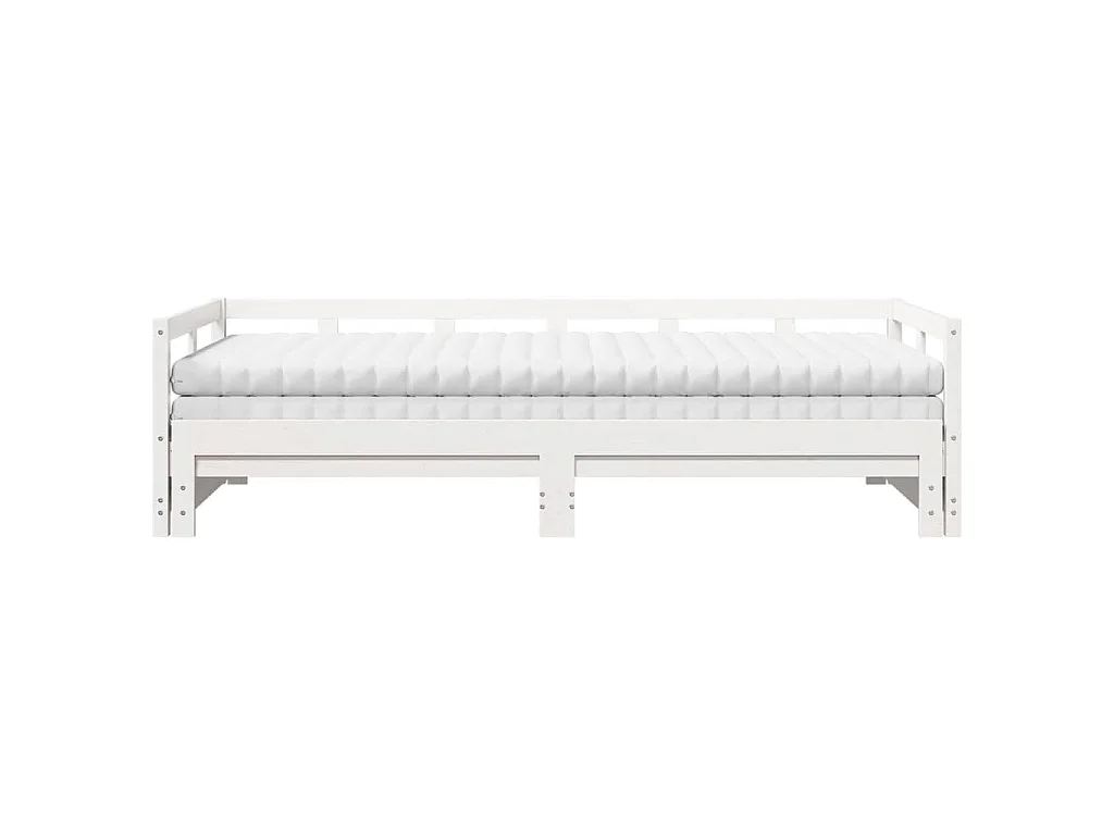 Divano Letto con Rotelle e Materasso Bianco 90x200cm Legno Pino