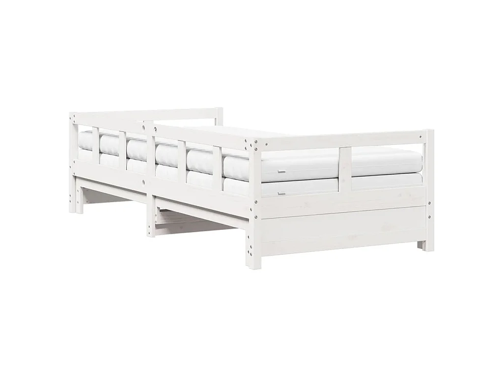 Slaapbank met onderschuifbed en matras 90x200 cm grenenhout wit