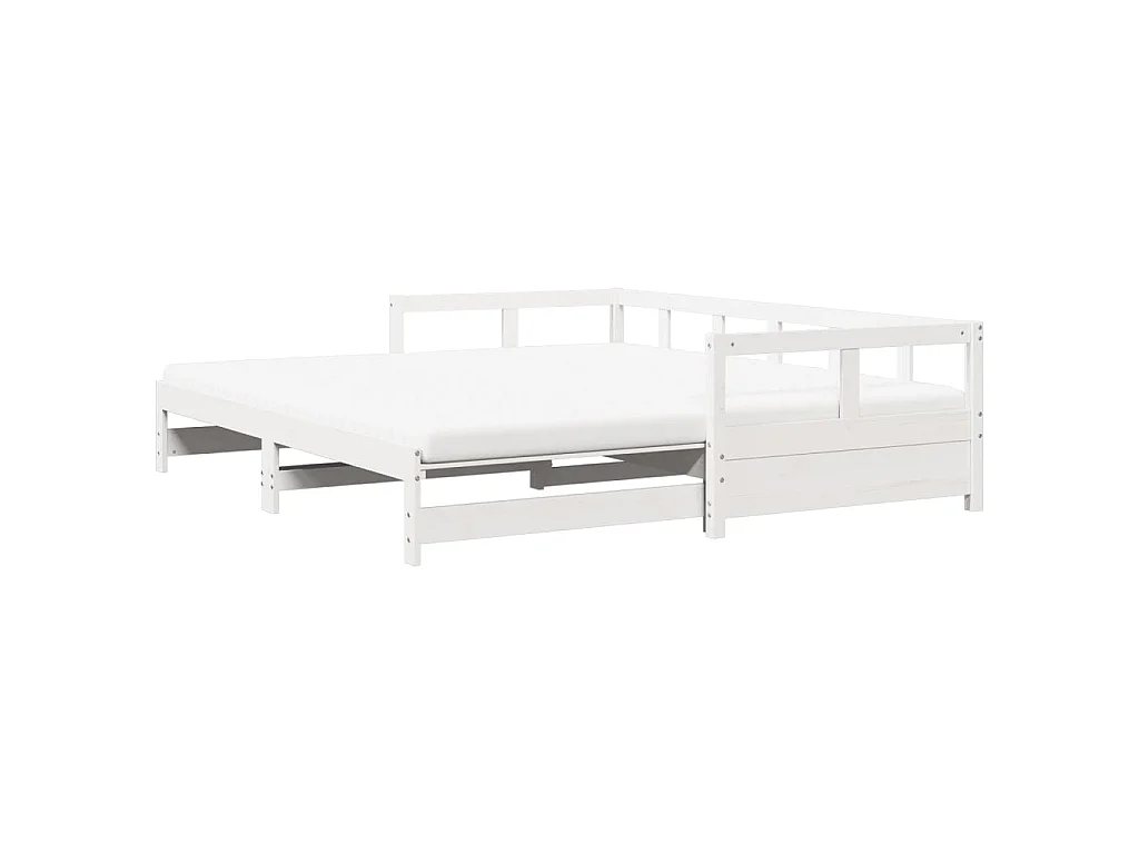 Slaapbank met onderschuifbed en matras 90x200 cm grenenhout wit