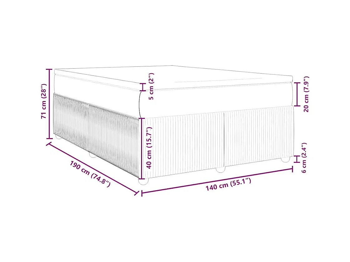 Sommier à lattes de lit avec matelas Gris foncé 140x190cm Tissu