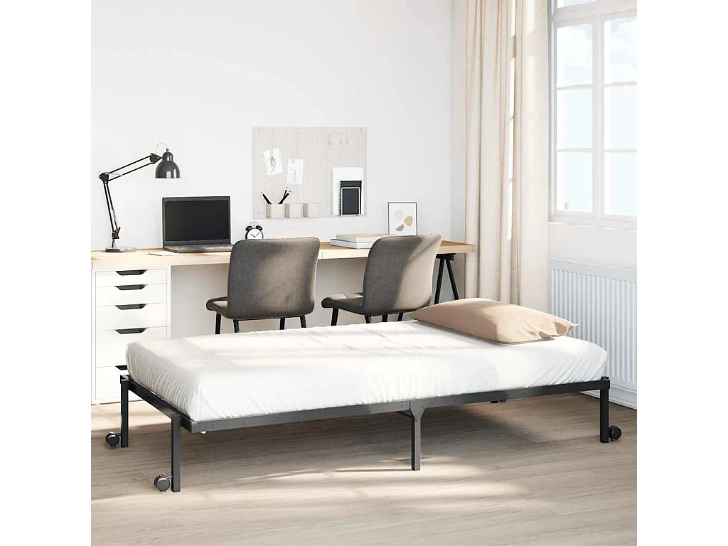 Cadre de lit sans matelas pliable noir 100x190 cm acier