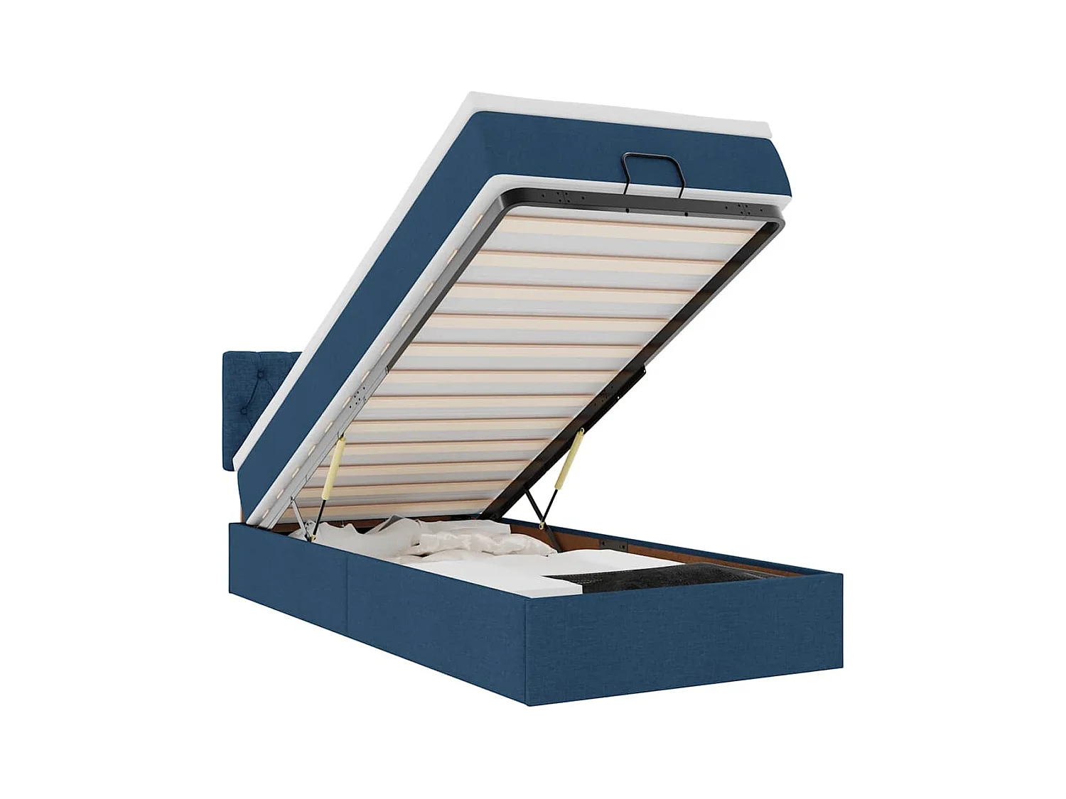 Cadre de lit ottoman avec matelas bleu 90x190 cm tissu